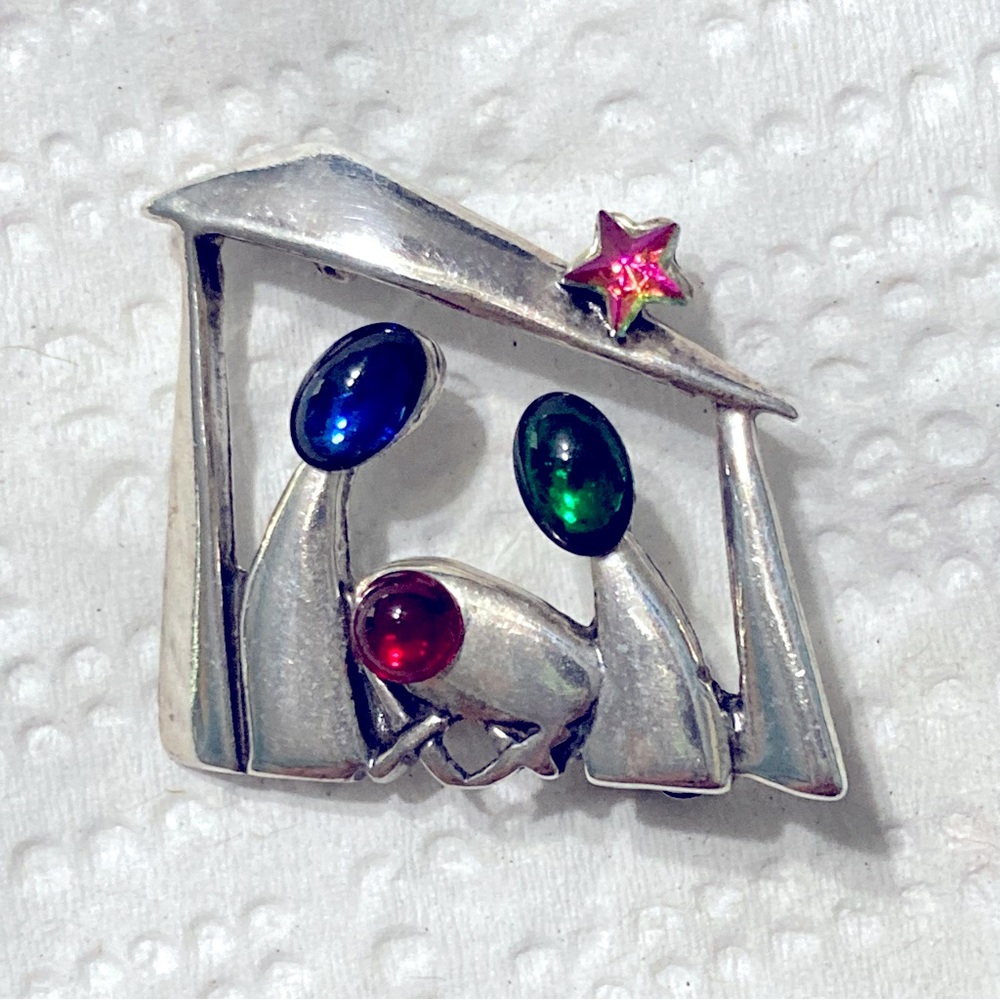 Silpada Sterling Silver Manger Nativity Scene Brooch I0677